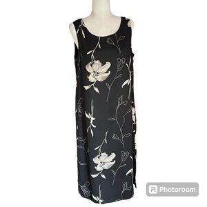 Victoria Moon Black Floral Print Sleeveless Dress Size M